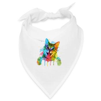 Bunte Katze - Bandana - Weiß - Vorne