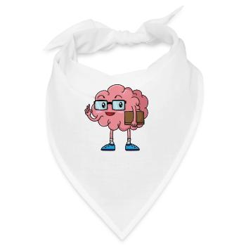 Streber Gehirn mit Buch und Brille - Bandana - Weiß - Vorne