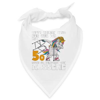 50. Geburtstag 50 Jahre Einhorn mit Rollator Stock - Bandana - Weiß - Vorne