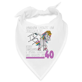 40. Geburtstag 40 Jahre Einhorn mit Rollator Stock - Bandana - Weiß - Vorne