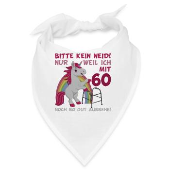 60. Geburtstag 60 Jahre Einhorn mit Rollator Stock - Bandana - Weiß - Vorne