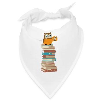 Eule mit Kaffee auf Bücher - Bandana - Weiß - Vorne