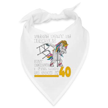 40. Geburtstag 40 Jahre Einhorn mit Rollator Stock - Bandana - Weiß - Vorne