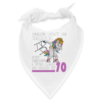 70. Geburtstag 70 Jahre Einhorn mit Rollator Stock - Bandana - Weiß - Vorne