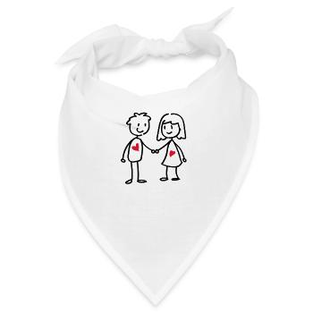 Verliebtes Pärchen Geschenk süße Strichmännchen - Bandana - Weiß - Vorne