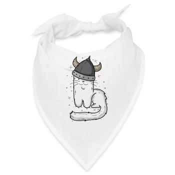 Katze mit Wikinger Helm und Krallen - Bandana - Weiß - Vorne