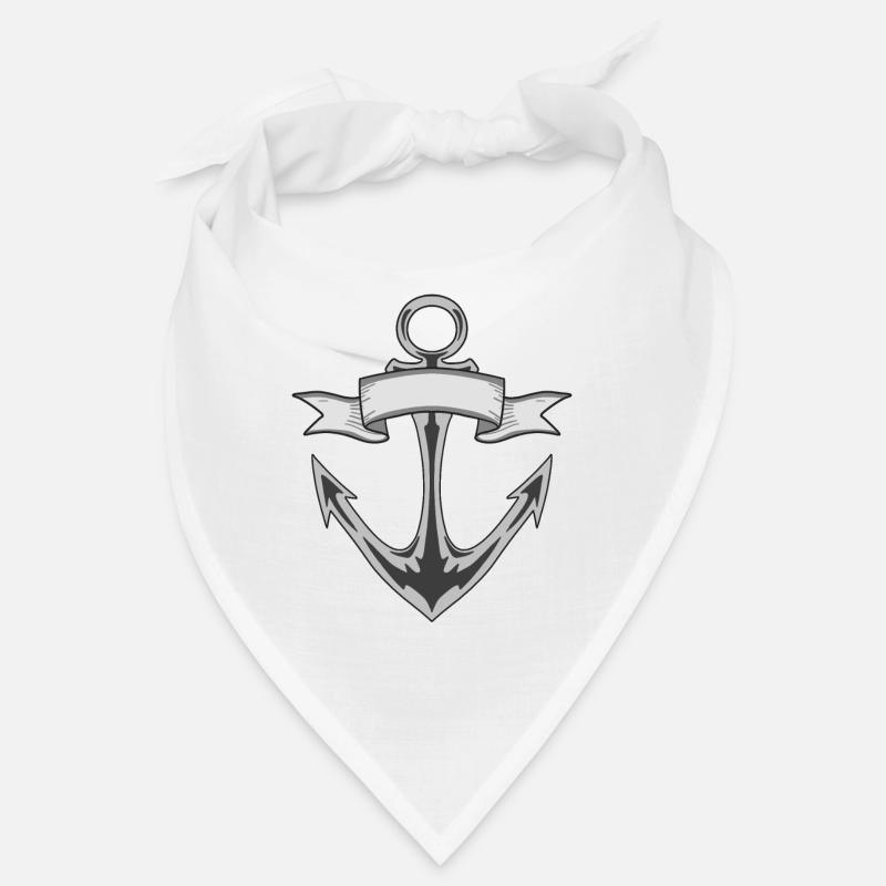 Anker mit Banner in Graustufen - Bandana - Weiß