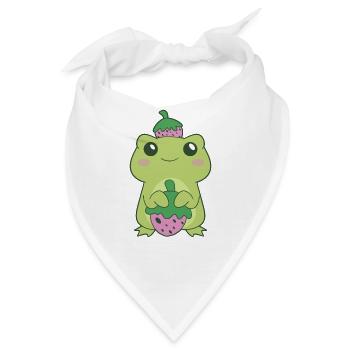 Kawaii Erdbeere grüner Frosch auf Beerenhut Otaku Ae - Bandana - Weiß - Vorne