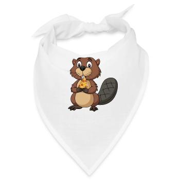Witziger Biber mit Pizzastück Nagetiere Pizza - Bandana - Weiß - Vorne