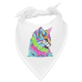 Katze bunt - Bandana - Weiß - Vorne