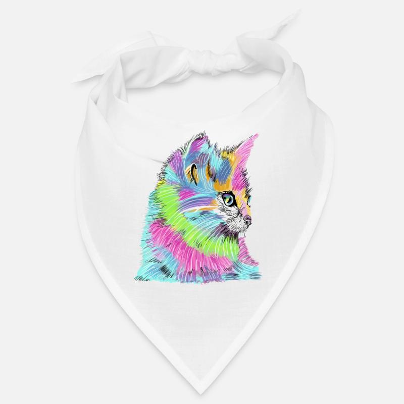Chat coloré - Bandana - blanc