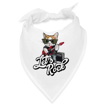 Let's Rock Guitar Rock and Roll Humor Katze - Bandana - Weiß - Vorne