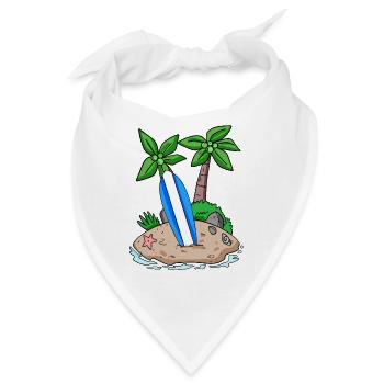 Insel mit Surfbrett - Bandana - Weiß - Vorne