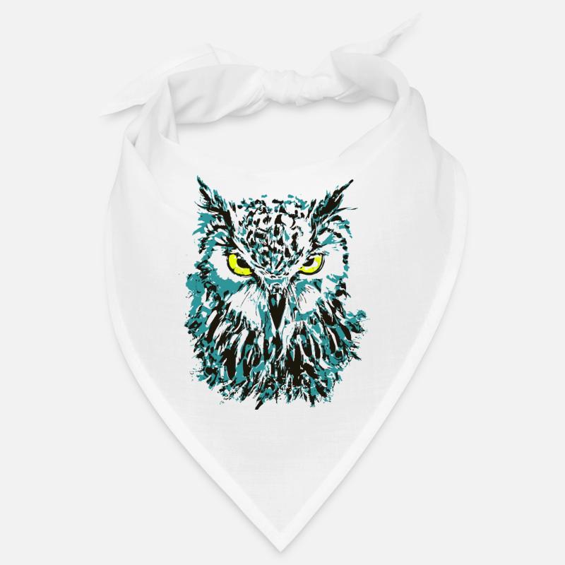 Owl Drawing - Blue Owl with Shining Eyes Bandana