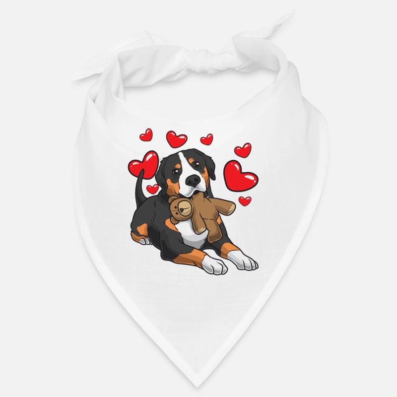 Grosser Schweizer Sennenhund mit Kuscheltier - Bandana - Weiß
