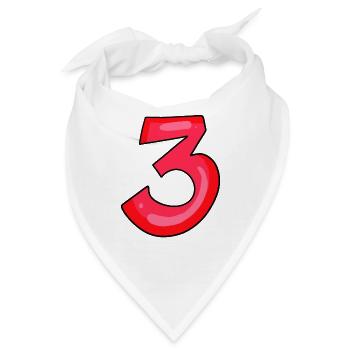 3 rot - Zahl Drei - Ziffer - Bandana - Weiß - Vorne