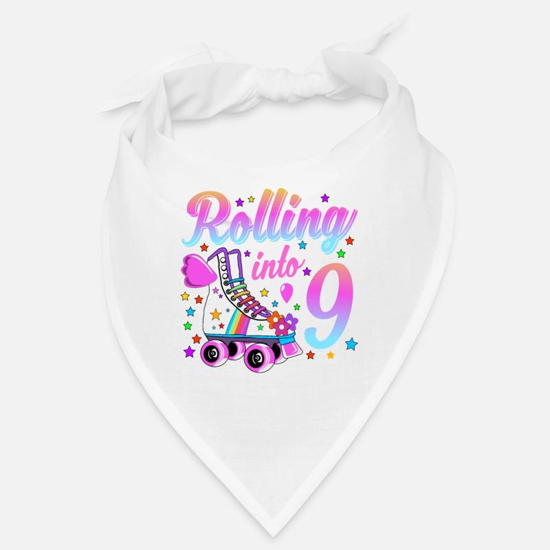 Kinder Geburtstagsshirt 9. Geburtstag Rollschuhe - Bandana - Weiß