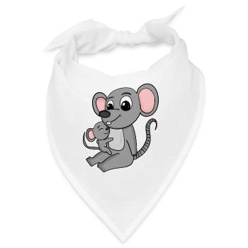 Maus Familie - Maus mit Baby - Maus - Bandana - Weiß - Vorne