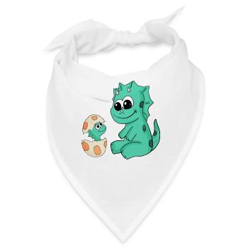 Dinosaurier mit Baby Dinosaurier - Bandana - Weiß - Vorne