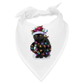 Katze Nikolausmütze Lichterkette - Bandana - Weiß - Vorne