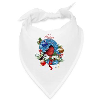 Gimpel auf Tannenzweigen und Tamburinen mit Schnee - Bandana - Weiß - Vorne