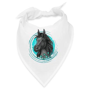Pferd schwarz Sterne funkeln türkis - Bandana - Weiß - Vorne