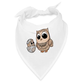 Eule mit Baby Eule - Bandana - Weiß - Vorne