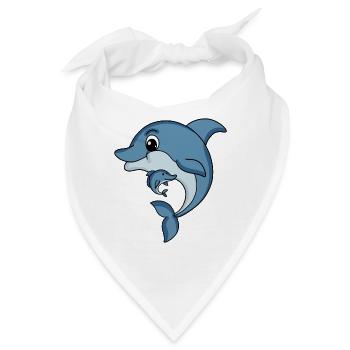 Delfin Familie - Delfin mit Baby - Delfin Motiv - Bandana - Weiß - Vorne