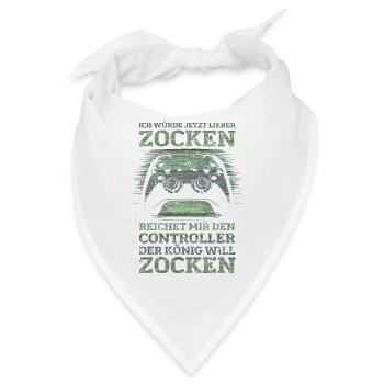 Der König will zocken Gamer Spruch mit Controller - Bandana - Weiß - Vorne