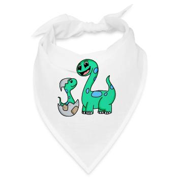 Dinosaurier mit Baby Dinosaurier - Bandana - Weiß - Vorne