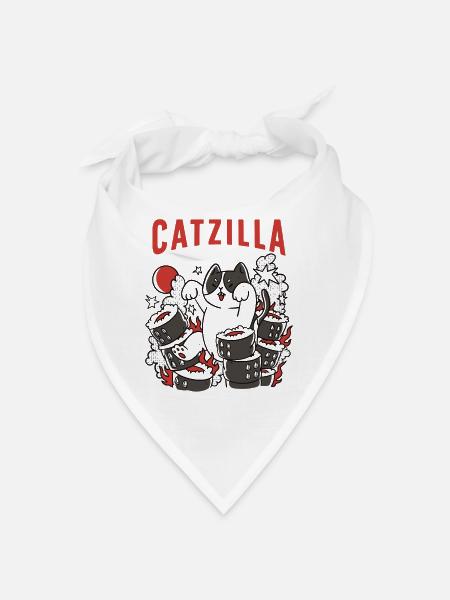 Catzilla Chat Mignon Humour Japon Sushi - Bandana - blanc - Devant