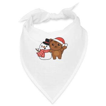 Katze mit Schneemann im Winter zu Weihnachten - Bandana - Weiß - Vorne
