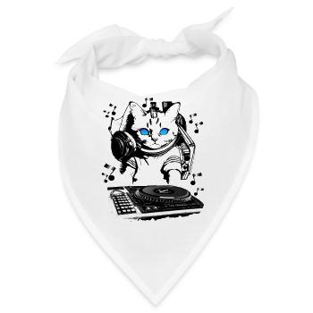 Katzen DJ mit Mischpult - Bandana - Weiß - Vorne