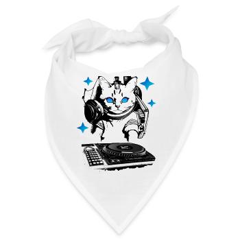 DJ Katze mit Mischpult - Bandana - Weiß - Vorne