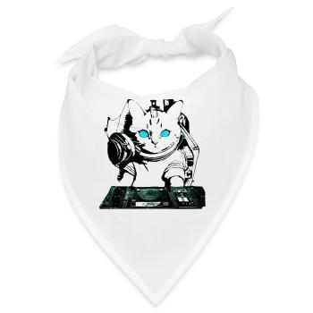 DJ Katze mit Mischpult - Bandana - Weiß - Vorne