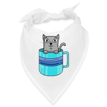 Niedliche Katze im Kaffeebecher - Bandana - Weiß - Vorne