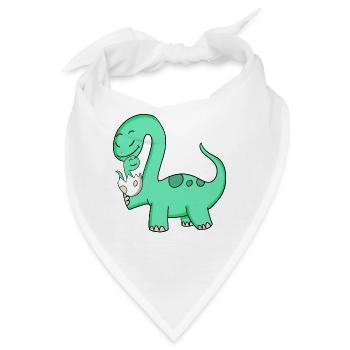 Dinosaurier mit Baby Dinosaurier - Bandana - Weiß - Vorne