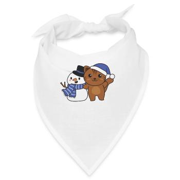 Katze mit Schneemann im Winter zu Weihnachten - Bandana - Weiß - Vorne