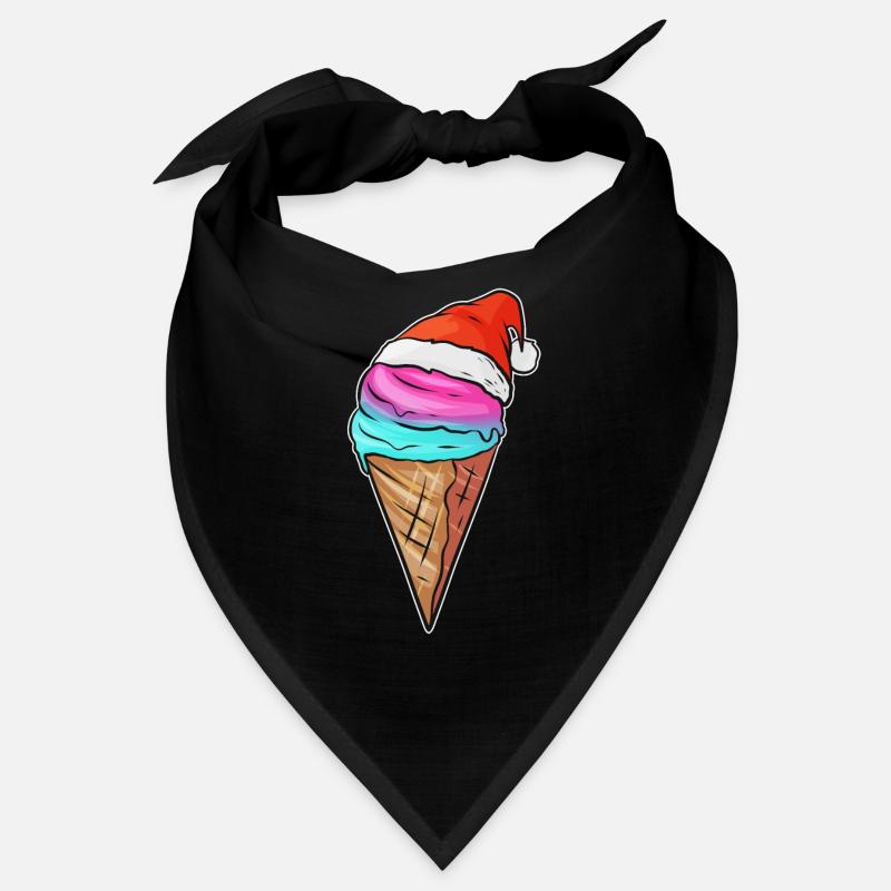 Ice Cream Cone With Ice Cream And Santas Hat For Bandana