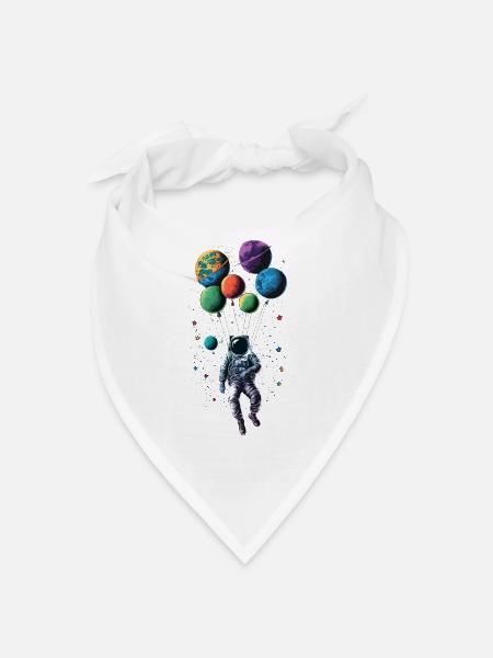 Astronaut Flying in Space On Balloons - Bandana - white