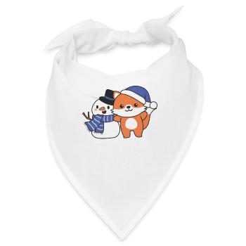 Fuchs mit Schneemann im Winter zu Weihnachten - Bandana - Weiß - Vorne