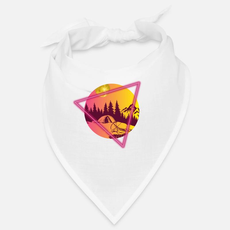 Camping river and mountains retro sunset orange pink Bandana