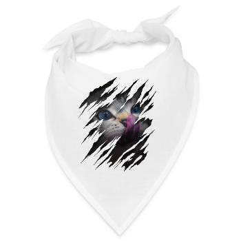 Katze mit Kratzer - Katzengesicht Scratch Cat - Bandana - Weiß - Vorne