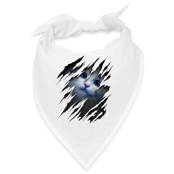 Katze mit Kratzer - Katzengesicht Scratch Cat - Bandana - Weiß - Vorne