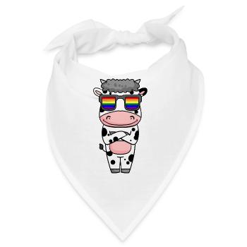Gay Regenbogen - Kuh mit Brille - Bandana - Weiß - Vorne