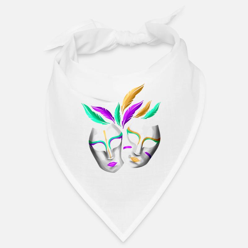 Paire de masques blancs avec plumes pour Mardi Gras Bandana