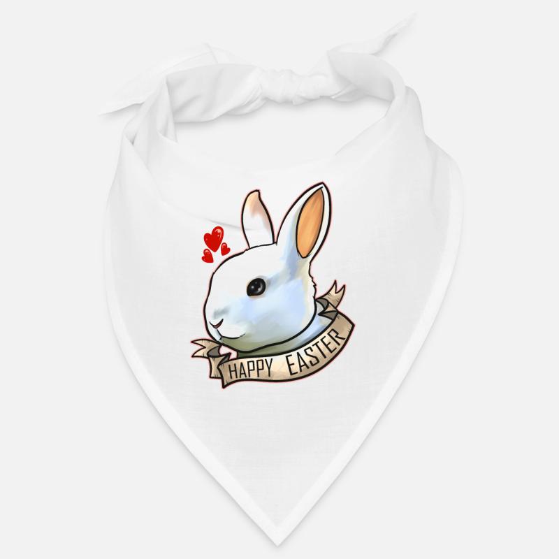 Realistic Happy Easter Rabbit Head With Hearts On Bandana