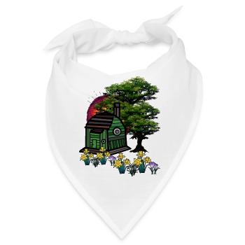Garten Haus Hütte Bauwagen Natur Frühling Sonne - Bandana - Weiß - Vorne