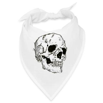 Strichzeichnung Totenkopf, - Bandana - Weiß - Vorne