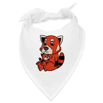 Roter Panda Familie - Roter Panda mit Baby - Bandana - Weiß - Vorne